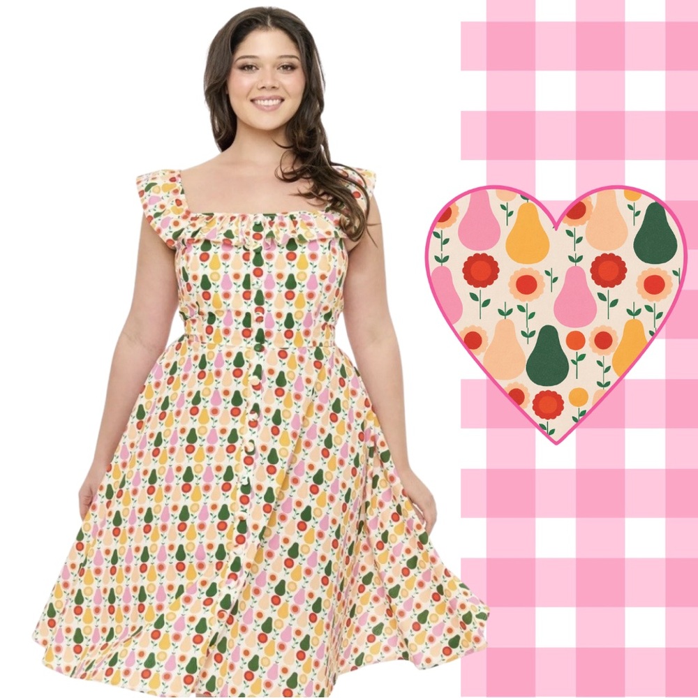 Unique Vintage Magnolia Place Multicolored Pear Print Barbara Swing Dress, NWT! - Picture 2 of 16